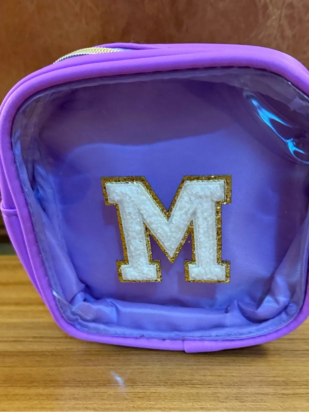 Preppy Clear Makeup Bag Initial M Purple Nylon Toiletry Pouch Travel Mini New